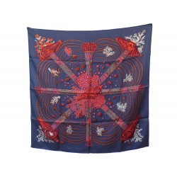 NEUF FOULARD HERMES CHEMINS DE CORAIL ANNIE FAIVRE SOIE BLEU + BOITE SCARF 375€