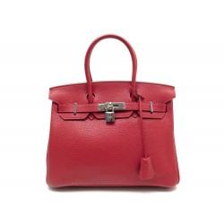 NEUF SAC A MAIN HERMES BIRKIN 30 EN CUIR TOGO ROUGE & PALLADIE + BOITE PURSE