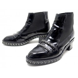 CHAUSSURES CHANEL G29587 41 CHAINE ENTRELACEE BOTTINES A TALONS CUIR BOOTS 1100€