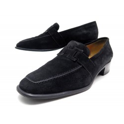 CHAUSSURES HERMES MOCASSINS LOGO H 39 EN DAIM NOIR BLACK LOAFERS SHOES 800€