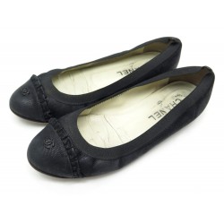 CHAUSSURES CHANEL G26480 37.5 BALLERINES TOILE NOIR BLACK CANVAS FLAT SHOES 650€