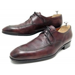 CHAUSSURES SANTONI 9 43 43.5 DERBY EN CUIR BORDEAUX BURGUNDY LEATHER SHOES 550€