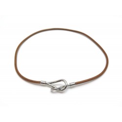 NEUF COLLIER HERMES JUMBO 51 CM CUIR MARRON PALLADIE BRACELET NEW NECKLACE 261€