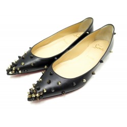 NEUF CHAUSSURES CHRISTIAN LOUBOUTIN BALLERINES SPIKE 37 EN CUIR NOIR SHOES 795€