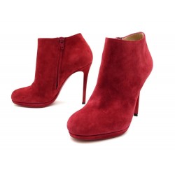 NEUF CHAUSSURES CHRISTIAN LOUBOUTIN BOTTINES BELLE 37.5 DAIM ROUGE BOOTS 725€