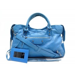 SAC A MAIN BALENCIAGA CLASSIC CITY 115748 CUIR BLEU BLUE LEATHER HANDBAG 1590€