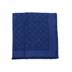 NEUF CHALE LOUIS VUITON MONOGRAM M72412 EN LAINE ET SOIE BLEU MARINE SHAWL 410€