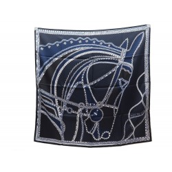 NEUF FOULARD HERMES ROBE DU SOIR MANLIK CARRE 90 SOIE BLEU + BOITE SILK SCARF