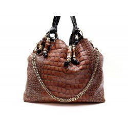 SAC A MAIN GUCCI CUIR FACON CROCO MARRON 