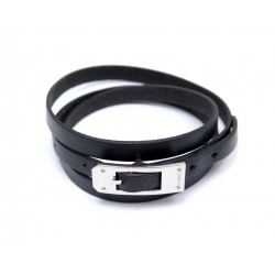 BRACELET HERMES TRIPLE TOUR BOUCLE PLAQUE KELLY EN CUIR SWIFT NOIR BLACK 455€