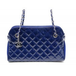 NEUF SAC CHANEL MADEMOISELLE CUIR VERNI BLEU 