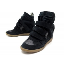 CHAUSSURES ISABEL MARANT BASKET COMPENSES BEKETT 40 EN DAIM NOIR SNEAKERS 410€