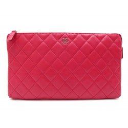 NEUF SAC POCHETTE A MAIN CHANEL O CASE A82168 CUIR MATELASSE FUSHIA CLUTCH 1060€