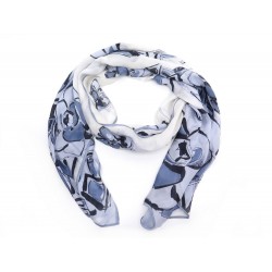 FOULARD CHANEL CAMELIA ET LOGO CC GRAFFITI ETOLE EN SOIE BLEU SILK SCARF 620€