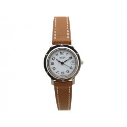 MONTRE HERMES CLIPPER CL4.210 24 MM ACIER BRACELET CUIR EPSOM MARRON WATCH 2000€