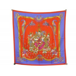 FOULARD HERMES INDIA PAR CATY LATHAM EN SOIE ROUGE CARRE 90 RED SILK SCARF 375€