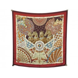 FOULARD HERMES TROPHEES DE VENISE SOIE MARRON 