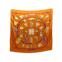 FOULARD HERMES CARNETS DE BAL CARRE 90 LATHAM EN SOIE ORANGE SILK SCARF 375€