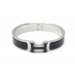 BRACELET HERMES CLIC H T15 EN EMAIL NOIR ET PALLADIE + BOITE ENAMEL JEWEL 595€