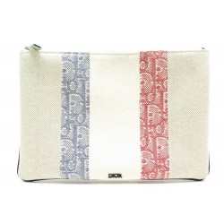 NEUF POCHETTE CHRISTIAN DIOR TOILE MONOGRAMME OBLIQUE EN LIN BEIGE POUCH 650€