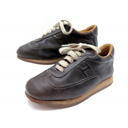 CHAUSSURES HERMES QUICK 36.5 BASKETS EN CUIR MARRON BROWN LEATHER SNEAKERS 670€