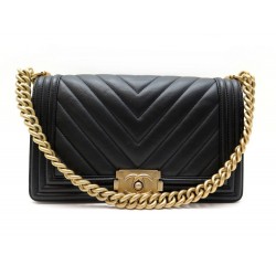 SAC A MAIN CHANEL BOY CHEVRON 25CM CUIR 