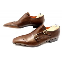 CHAUSSURES SANTONI 7714 SOULIERS A DOUBLE BOUCLE 10 IT 44.5 FR CUIR SHOES 720€