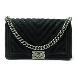 SAC A MAIN CHANEL GRAND BOY CUIR SUEDE CHEVRONS NOIR BANDOULIERE HAND BAG 6200€