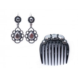 PARURE BOTTEGA VENETA BOUCLES D'OREILLES + PEIGNE BIJOU DE CHEVEUX ARGENT MASSIF