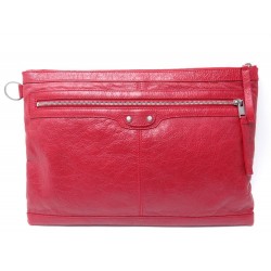 NEUF SAC POCHETTE BALENCIAGA CLASSIC CITY LARGE POUCH 273023 EN CUIR ROUGE 490€