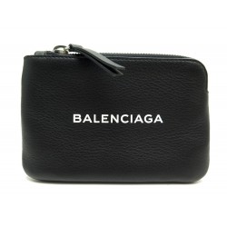 NEUF PORTE MONNAIE BALENCIAGA 492464 PORTE CARTES EN CUIR NOIR COIN PURSE 195€