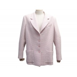 VESTE CHANEL P20876 XL 48 EN TWEED LAINE COTON ROSE MANTEAU VEST COAT 4200€