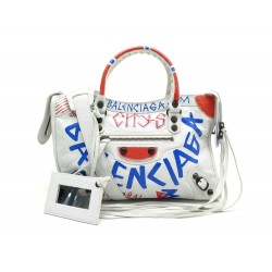 SAC A MAIN BALENCIAGA CITY GRAFFITI 431621 9060 BANDOULIERE CUIR BLANC BAG 1650€