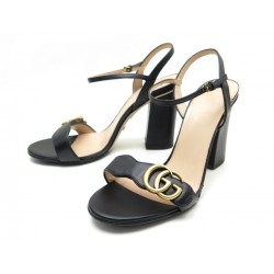 CHAUSSURES GUCCI MARMONT GG 38.5 IT 39.5 FR SANDALES EN CUIR NOIR SHOES 590€