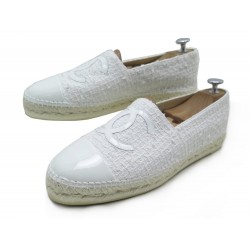 NEUF CHAUSSURES CHANEL LOGO CC G29762 41 SANDALES ESPADRILLES TWEED BLANC 690€