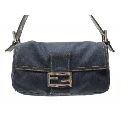 SAC A MAIN FENDI BAGUETTE 26424 EN TOILE JEAN DENIM BLEU SHOULDER HAND BAG 600€