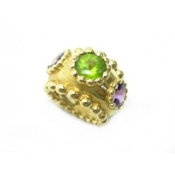 BAGUE CHANEL BAROQUE T47 AMETHYSTE & PERIDOT OR JAUNE 18K 14GR JONC RING 8900€