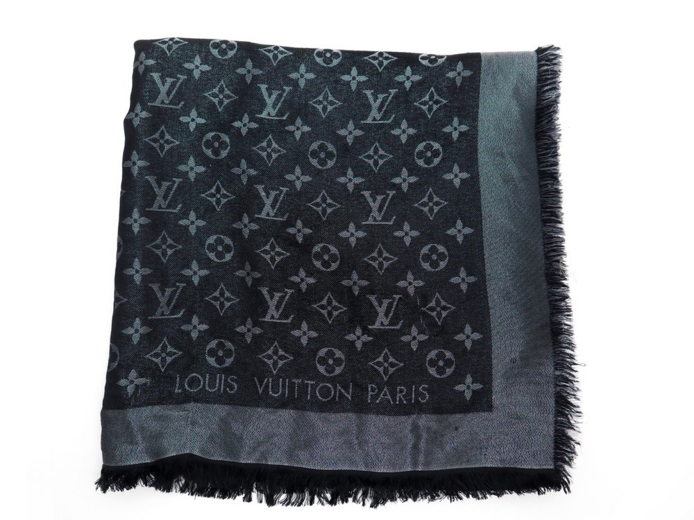 Louis Vuitton monogram Shine noir avec soie jacquard tissé châle