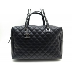 SAC A MAIN CHANEL BOWLING EN CUIR MATELASSE NOIR BLACK LEATHER HAND BAG 3900€