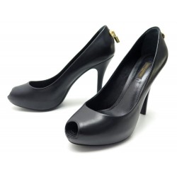 CHAUSSURES LOUIS VUITTON OH REALLY OPEN TOE 37.5 ESCARPINS CUIR NOIR SHOES 690€