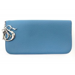 NEUF PORTEFEUILLE CHRISTIAN DIOR INITIALES CUIR GRAINE BLEU NEW BLUE WALLET 795€