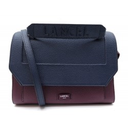 NEUF SAC A MAIN LANCEL NINON A09223 BANDOULIERE CUIR GRAINE BLEU & BORDEAUX 640€