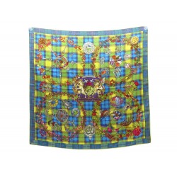 NEUF FOULARD CARRE HERMES FLEURS D ECOSSE JAUNE 