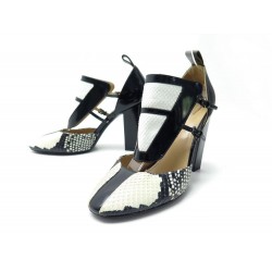 NEUF CHAUSSURES LOUIS VUITTON ESCARPINS 40 PYTHON CUIR NOIR & BLANC SHOES 1100€