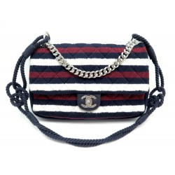 SAC A MAIN CHANEL TIMELESS BANDOULIERE EN COTON BLEU BLANC ROUGE HANDBAG 5150€