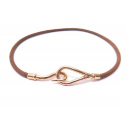 COLLIER HERMES JUMBO 37 CM CUIR MARRON PLAQUE OR BRACELET DOUBLE TOUR 261€