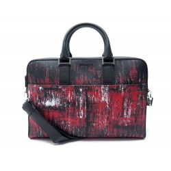 NEUF SACOCHE DIOR HOMME BANDOULIERE EN CUIR GRAINE NOIR ET IMPRIME ROUGE 1700€