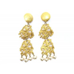 BOUCLES D OREILLES CHRISTIAN LACROIX EN METAL DORE 55.8GR +BOITE GOLDEN EARRINGS