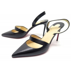 NEUF CHAUSSURES CHRISTIAN LOUBOUTIN ACTINA 39.5 ESCARPINS A BRIDE CUIR NOIR 760€