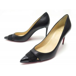 NEUF CHAUSSURES CHRISTIAN LOUBOUTIN 39.5 ESCARPINS CUIR ET DAIM NOIR SHOES 760€